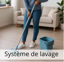 photo systeme de lavage. Balai spray, combiné de lavage, wring & clean