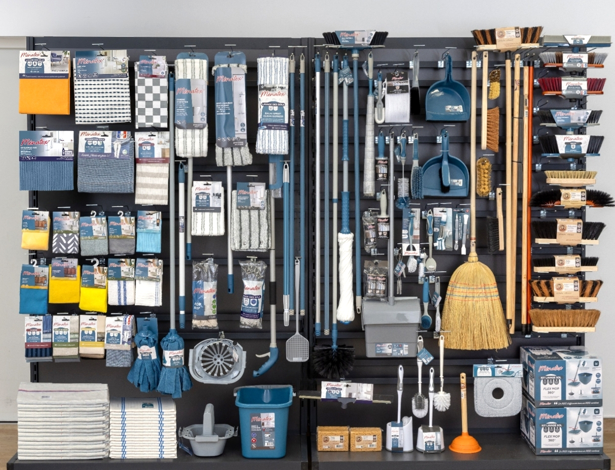 Linéaire brosserie et textile d'entretien Menatex Solution merchandising linéaire