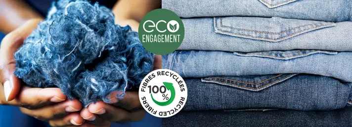 textile post consumer. du jean à la fibre textile post consumer. Recyclage des jean en produit textile ménager. Serpillière et lavette